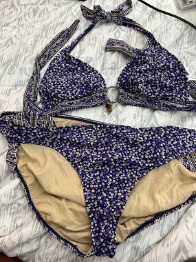 American Eagle Outfitters Purple Floral Halter Bikini Set